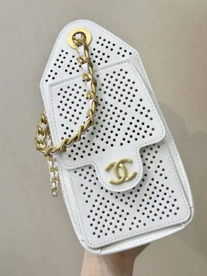 Chanel  AS5631 25 Mini Handbag  Perforated Calfskin & Gold-Tone Metal  White - Default Title - View 4