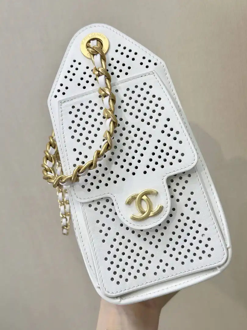 Chanel  AS5631 25 Mini Handbag  Perforated Calfskin & Gold-Tone Metal  White - Default Title - View 4