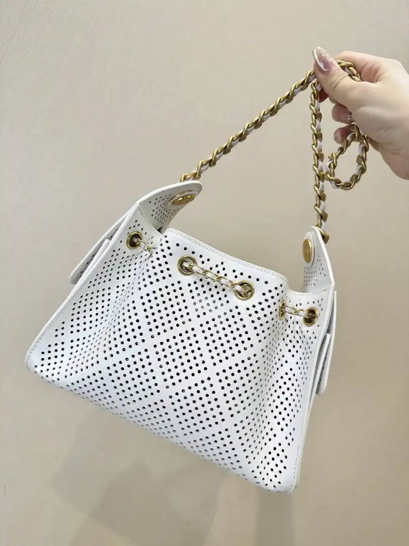 Chanel  AS5631 25 Mini Handbag  Perforated Calfskin & Gold-Tone Metal  White - Default Title - View 5