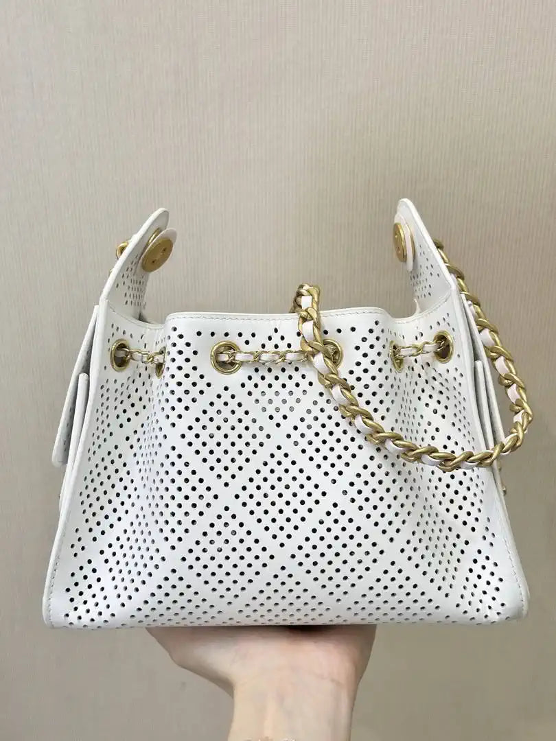 Chanel  AS5631 25 Mini Handbag  Perforated Calfskin & Gold-Tone Metal  White - Default Title - View 6