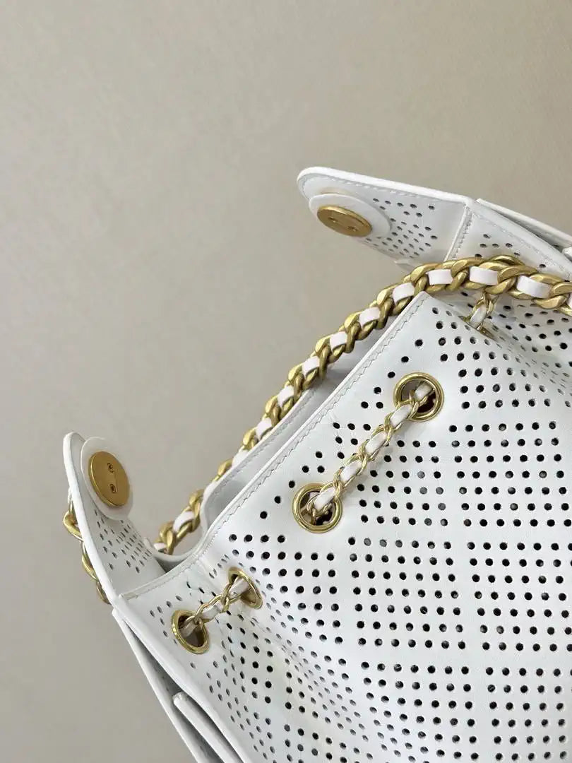 Chanel  AS5631 25 Mini Handbag  Perforated Calfskin & Gold-Tone Metal  White - Default Title - View 7