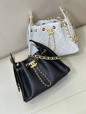 Chanel  AS5631 25 Mini Handbag  Perforated Calfskin & Gold-Tone Metal  White - Default Title - View 12