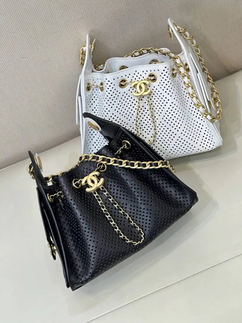 Chanel  AS5631 25 Mini Handbag  Perforated Calfskin & Gold-Tone Metal  White - Default Title - View 12