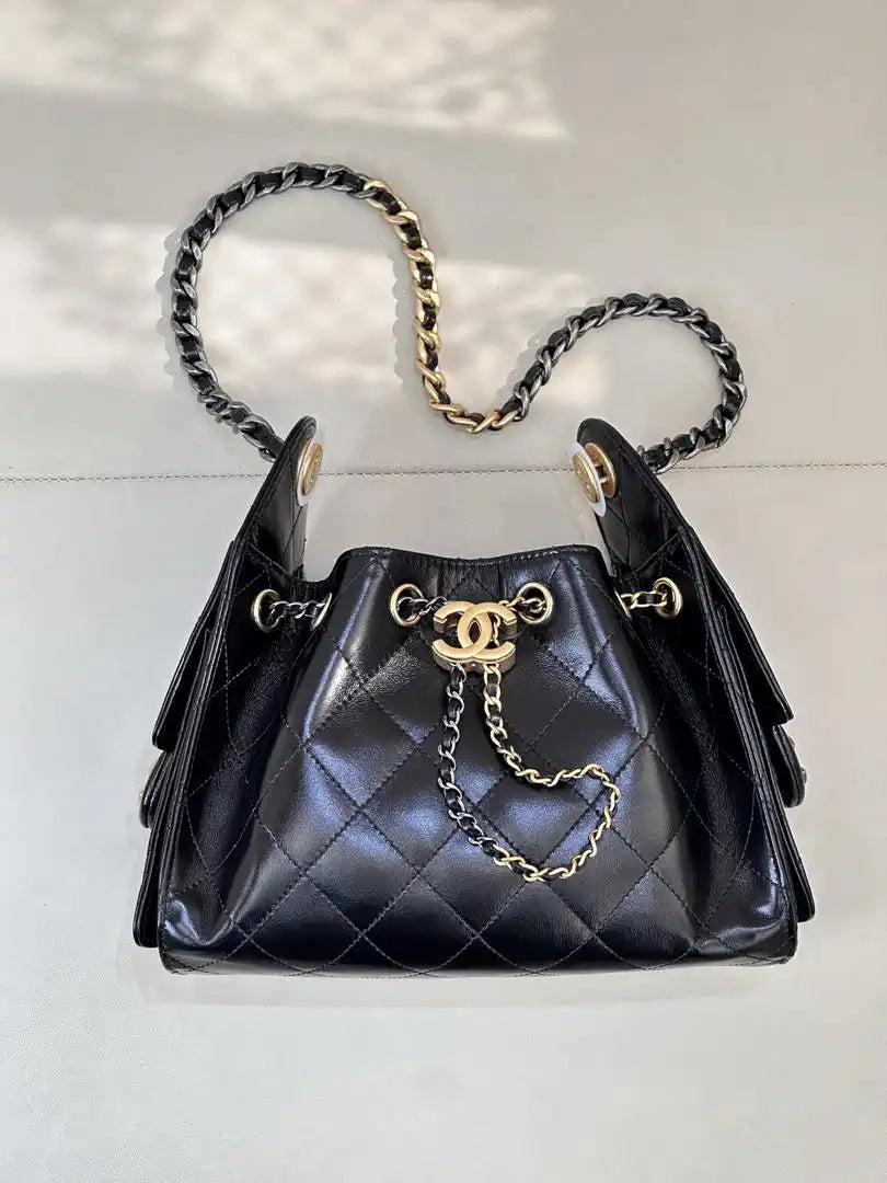 Chanel AS5631 Mini Hobo Black Lambskin & Silver Gold-Tone Metal