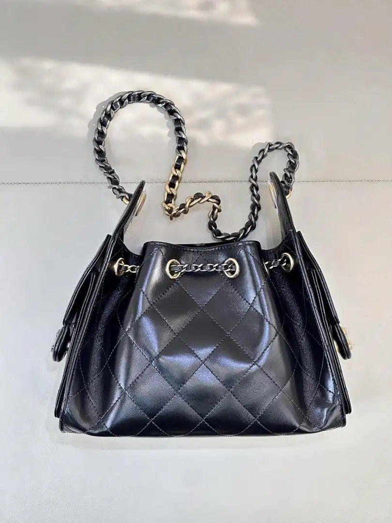 Chanel AS5631 Mini Hobo Black Lambskin & Silver Gold-Tone Metal