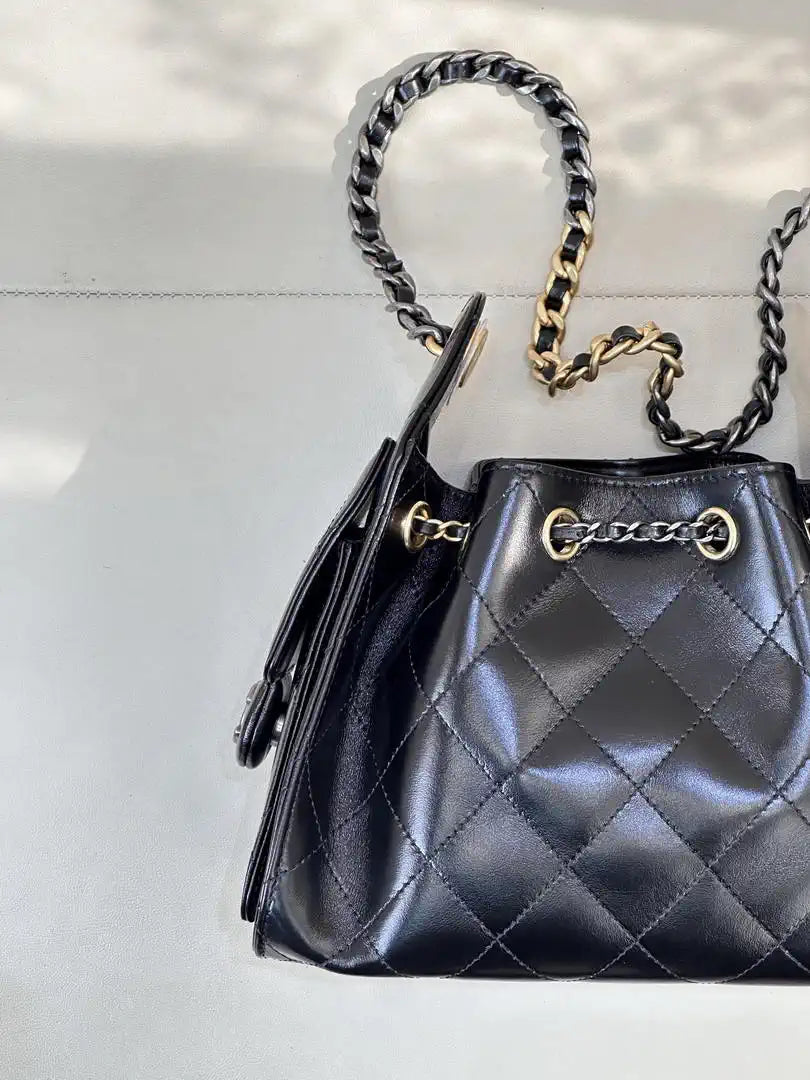 Chanel AS5631 Mini Hobo Black Lambskin & Silver Gold-Tone Metal