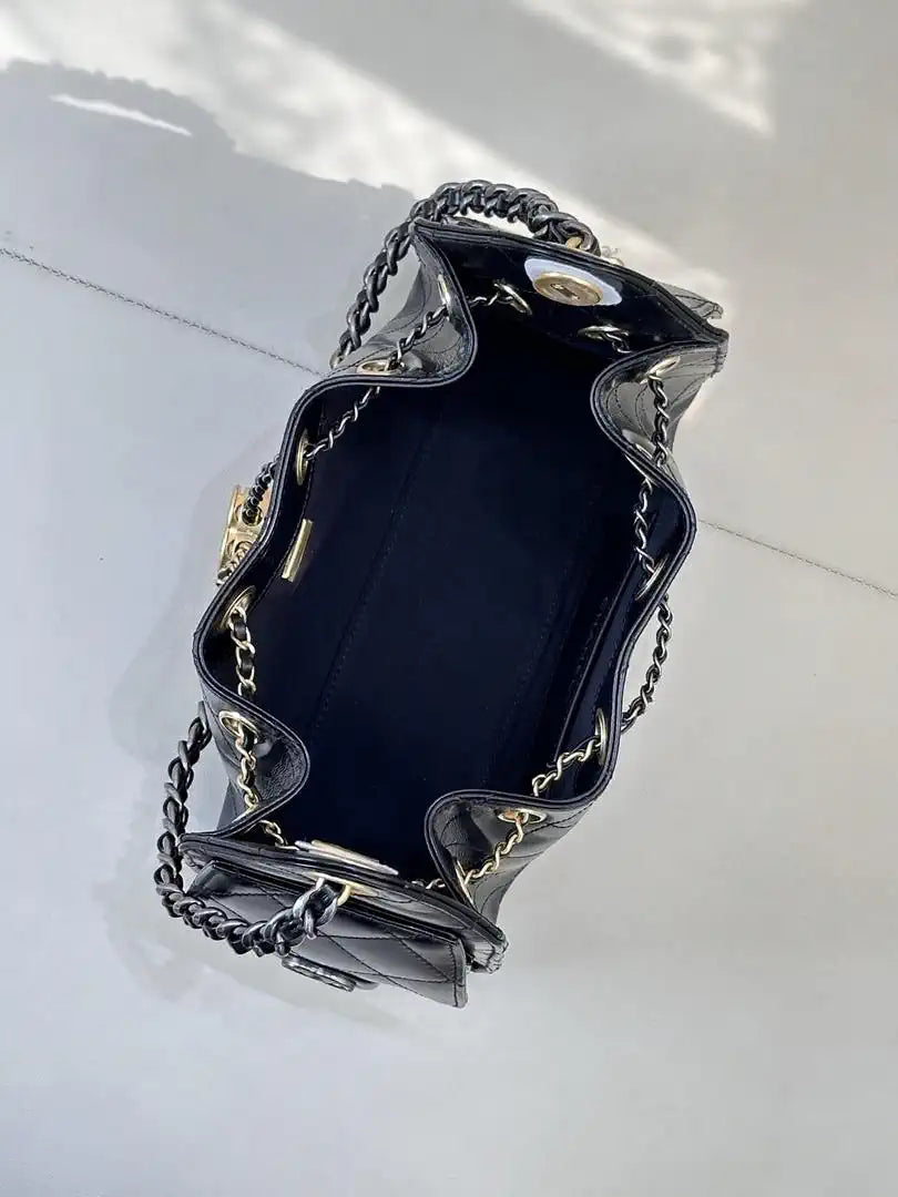 Chanel AS5631 Mini Hobo Black Lambskin & Silver Gold-Tone Metal