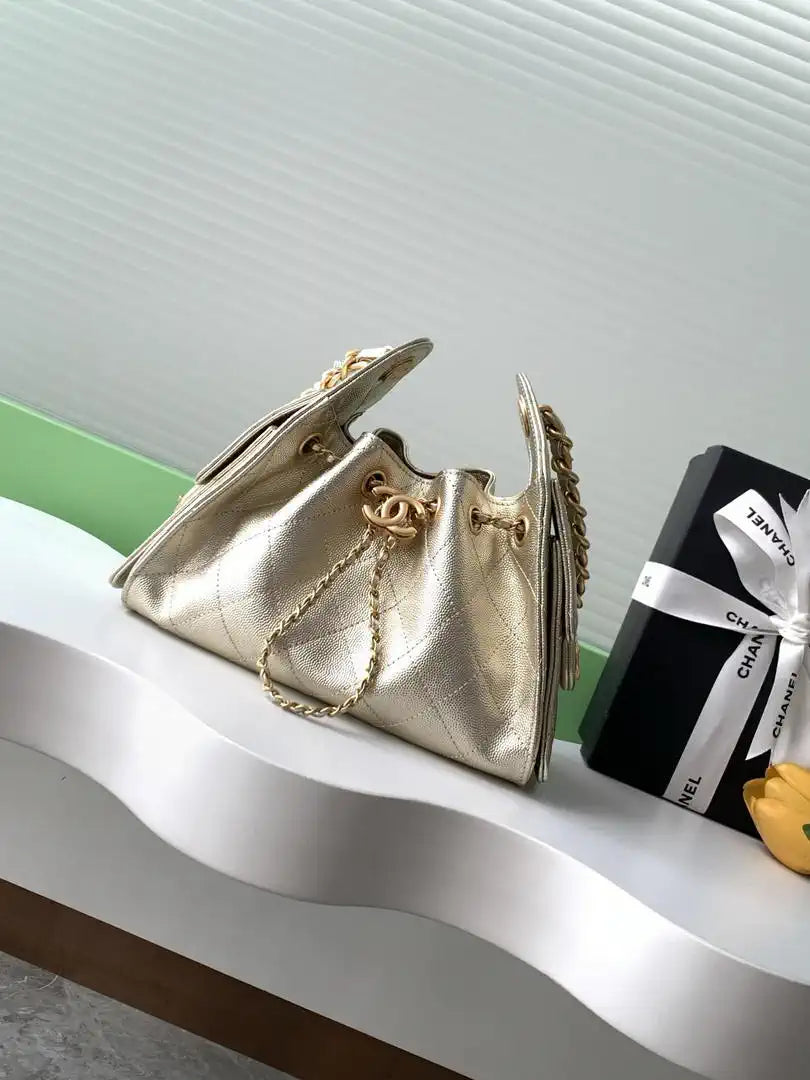 Chanel AS5631 Mini Hobo Calfskin & Gold-Tone Metal Gold