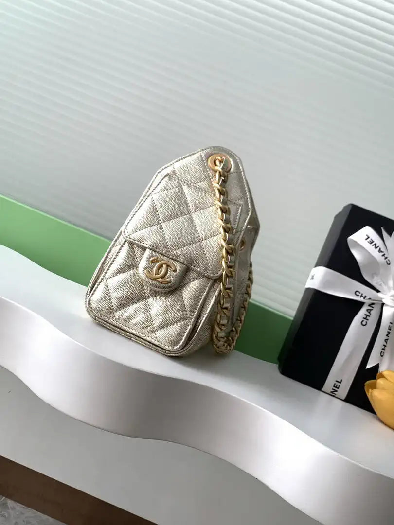 Chanel AS5631 Mini Hobo Calfskin & Gold-Tone Metal Gold