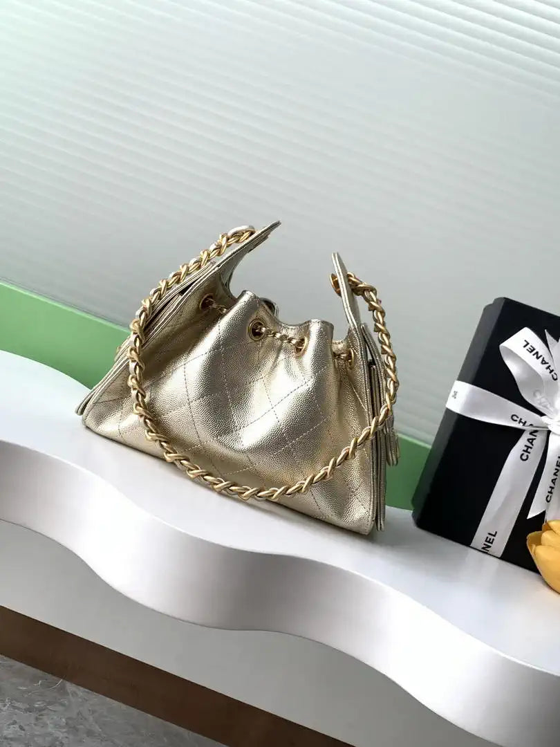 Chanel AS5631 Mini Hobo Calfskin & Gold-Tone Metal Gold
