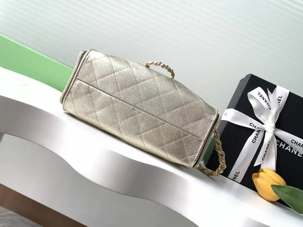 Chanel AS5631 Mini Hobo Calfskin & Gold-Tone Metal Gold