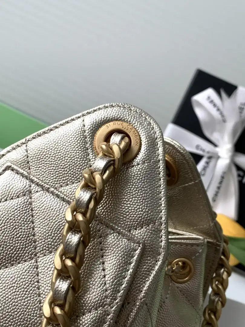 Chanel AS5631 Mini Hobo Calfskin & Gold-Tone Metal Gold