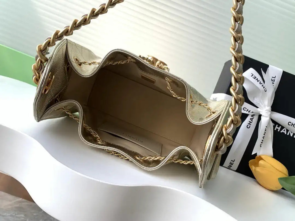 Chanel AS5631 Mini Hobo Calfskin & Gold-Tone Metal Gold