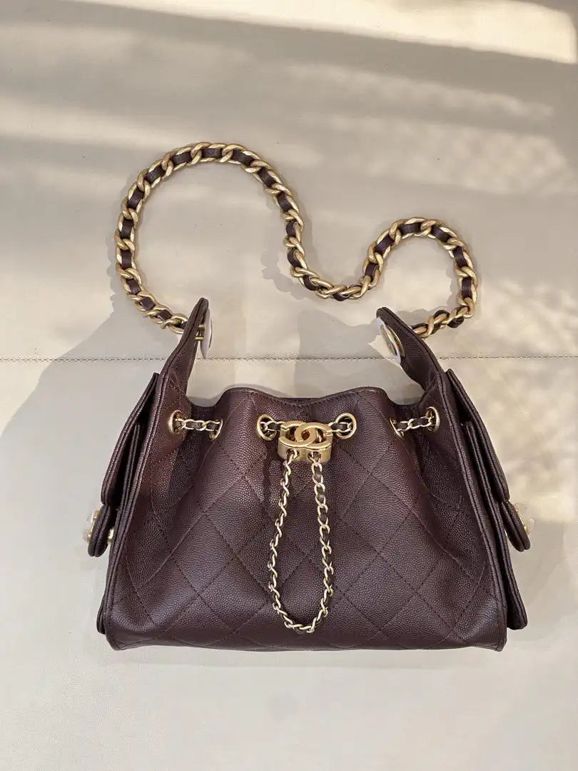 Chanel AS5631 Mini Hobo Calfskin & Gold-Tone Metal Dark Brown