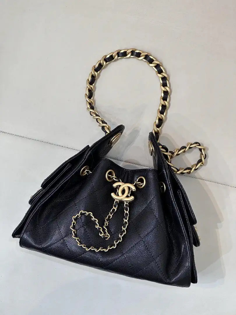 Chanel AS5631 Mini Hobo Calfskin & Gold-Tone Metal Black