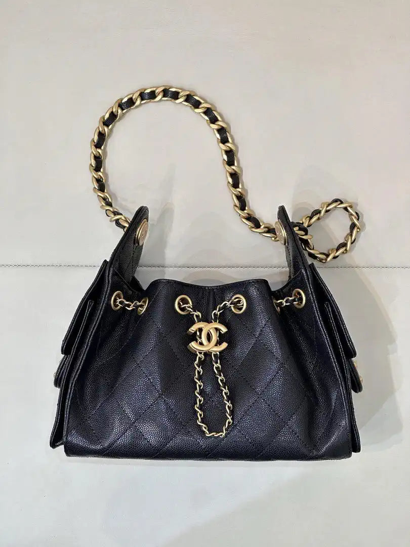 Chanel AS5631 Mini Hobo Calfskin & Gold-Tone Metal Black