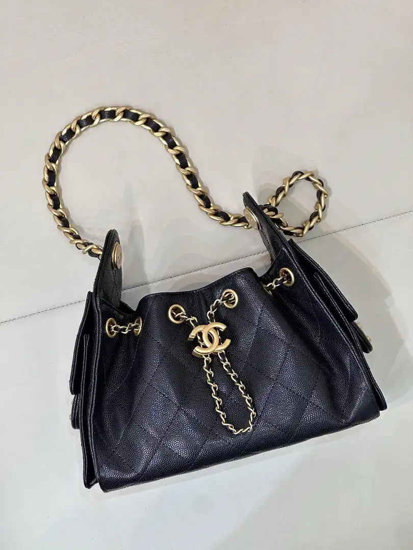 Chanel AS5631 Mini Hobo Calfskin & Gold-Tone Metal Black