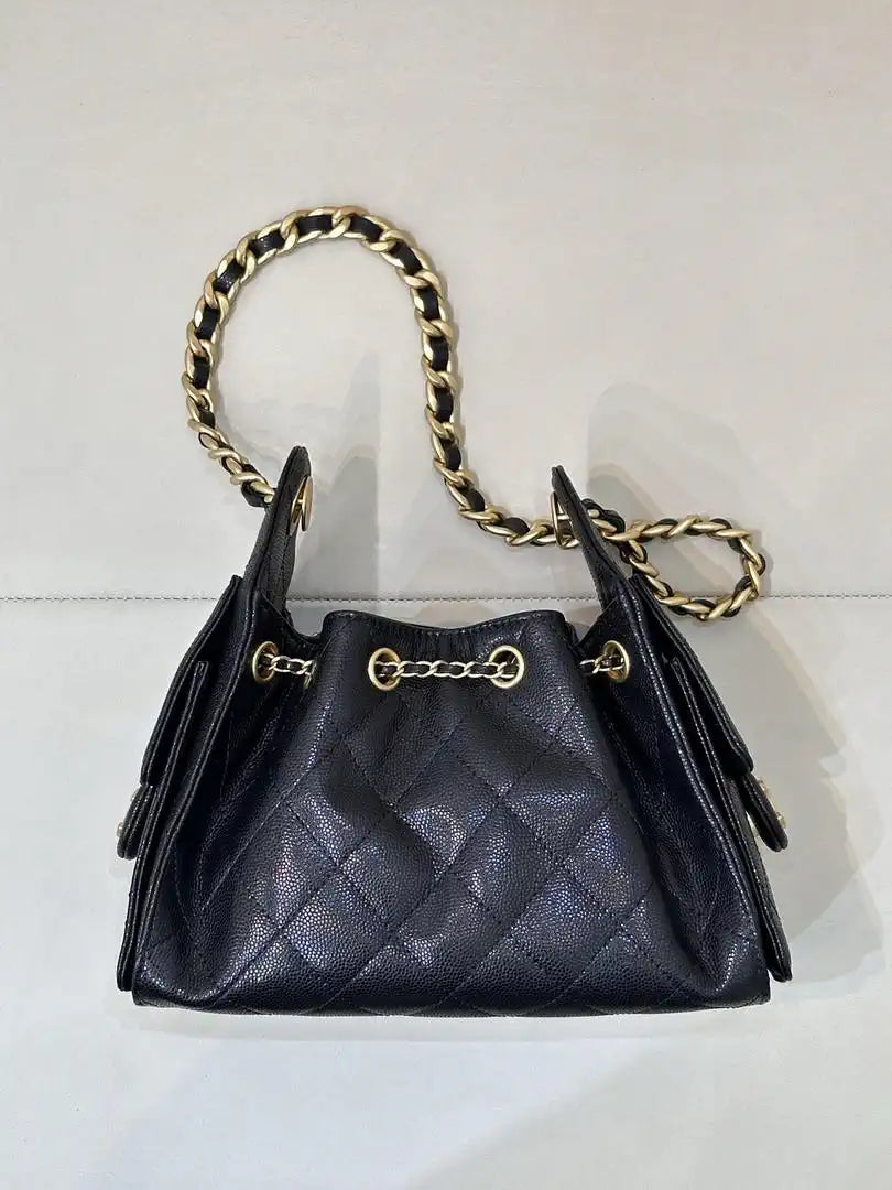 Chanel AS5631 Mini Hobo Calfskin & Gold-Tone Metal Black