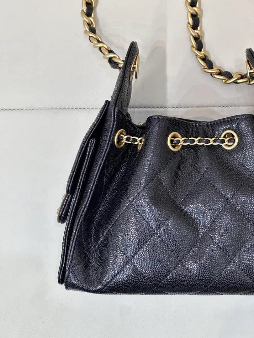 Chanel AS5631 Mini Hobo Calfskin & Gold-Tone Metal Black