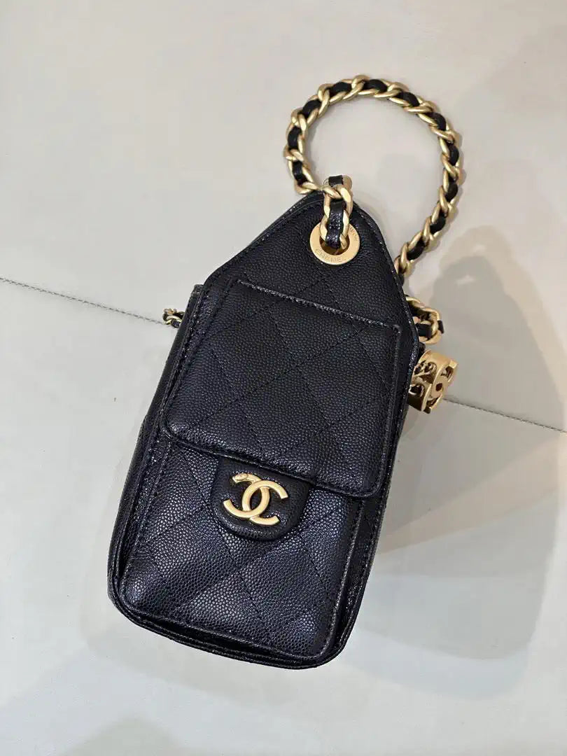 Chanel AS5631 Mini Hobo Calfskin & Gold-Tone Metal Black