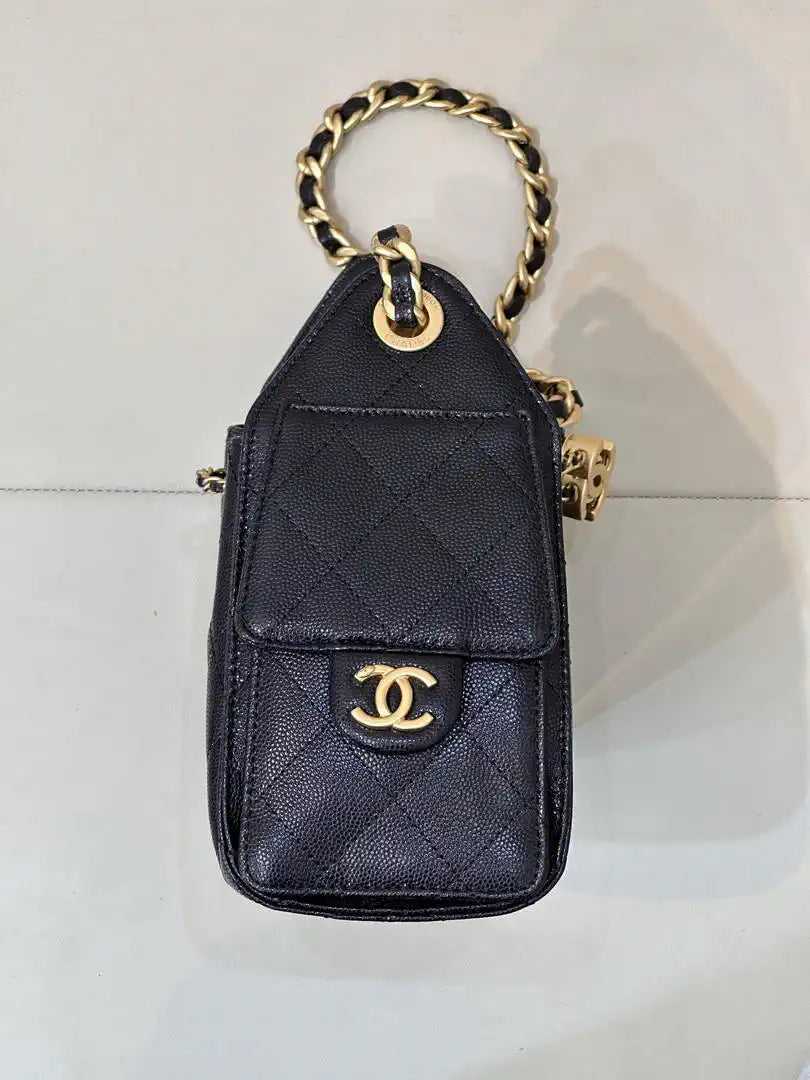 Chanel AS5631 Mini Hobo Calfskin & Gold-Tone Metal Black