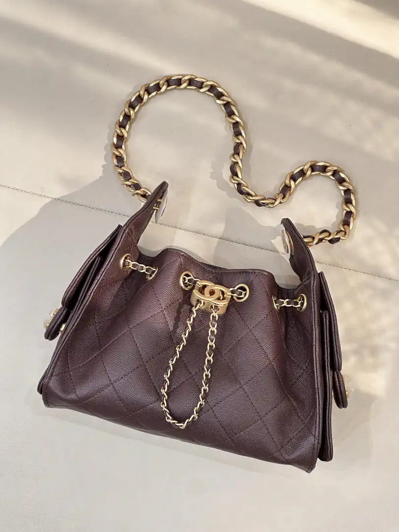 Chanel AS5631 Mini Hobo Calfskin & Gold-Tone Metal Dark Brown
