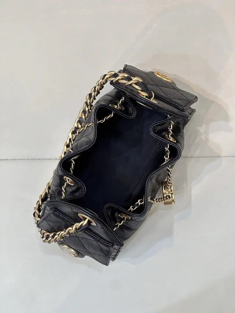 Chanel AS5631 Mini Hobo Calfskin & Gold-Tone Metal Black