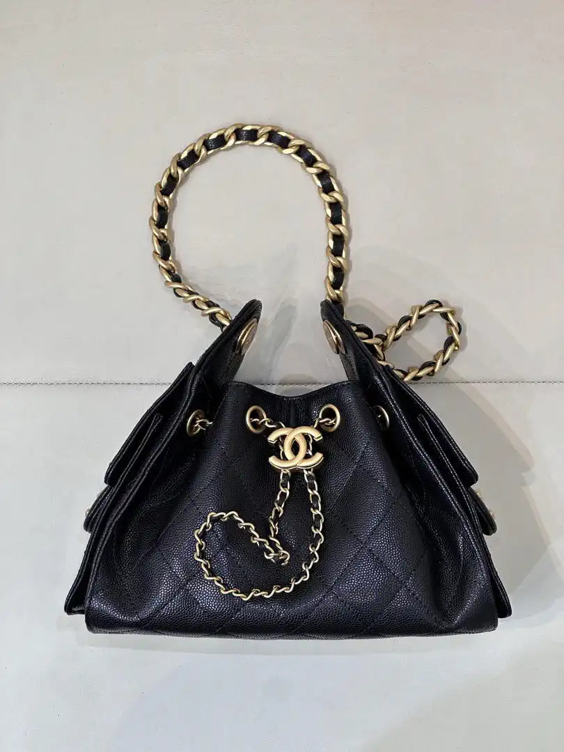 Chanel AS5631 Mini Hobo Calfskin & Gold-Tone Metal Black