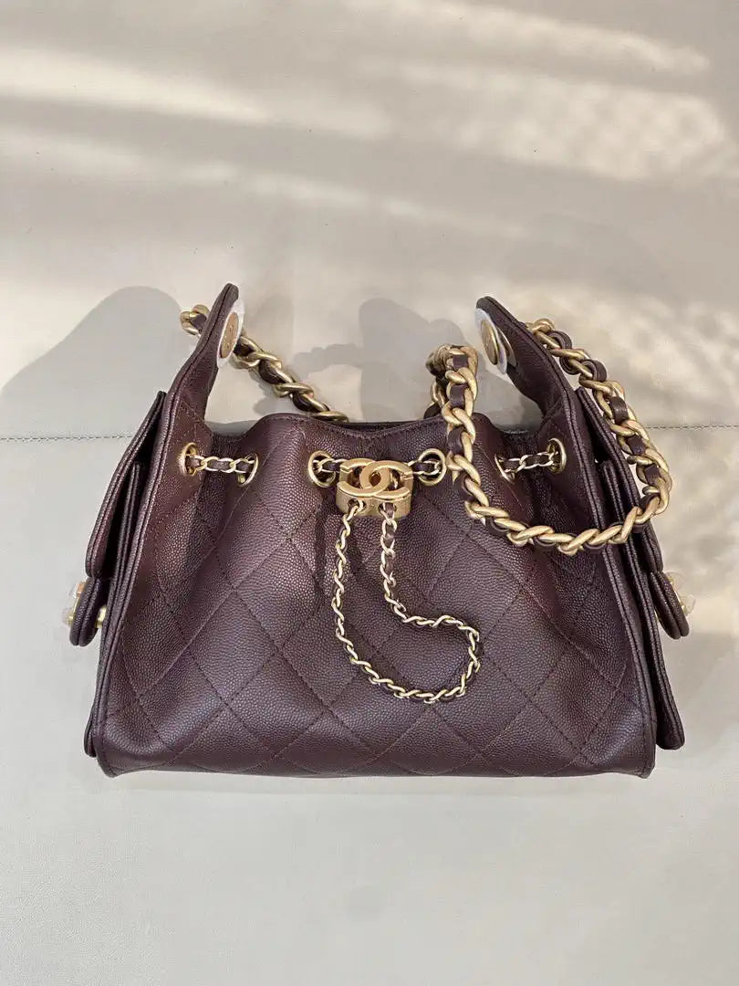 Chanel AS5631 Mini Hobo Calfskin & Gold-Tone Metal Dark Brown