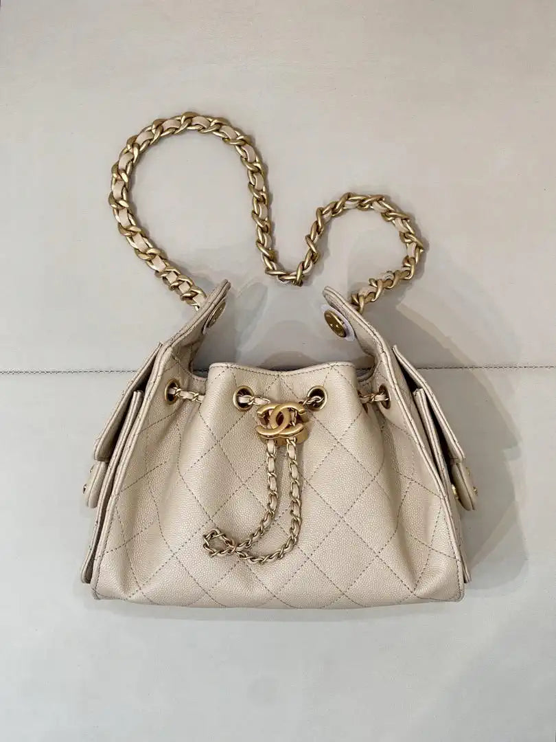 Chanel AS5631 Mini Hobo Calfskin & Gold-Tone Metal Apricot