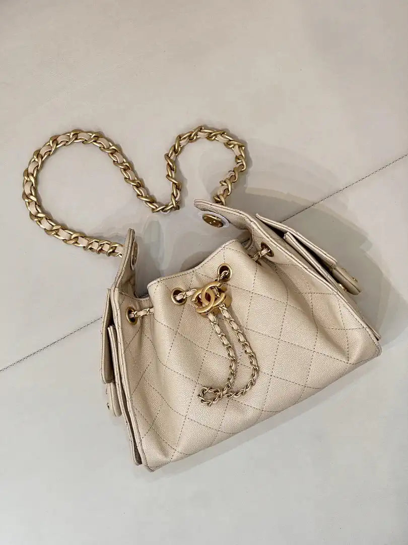 Chanel AS5631 Mini Hobo Calfskin & Gold-Tone Metal Apricot