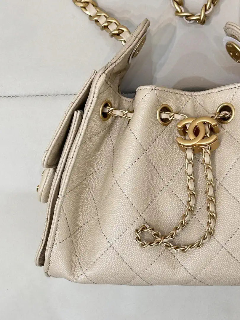 Chanel AS5631 Mini Hobo Calfskin & Gold-Tone Metal Apricot