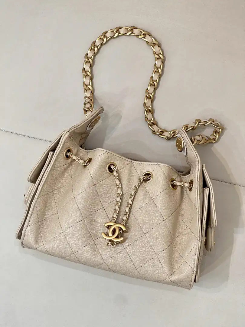 Chanel AS5631 Mini Hobo Calfskin & Gold-Tone Metal Apricot