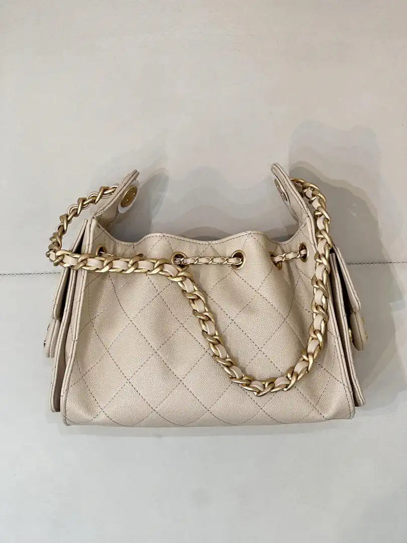 Chanel AS5631 Mini Hobo Calfskin & Gold-Tone Metal Apricot