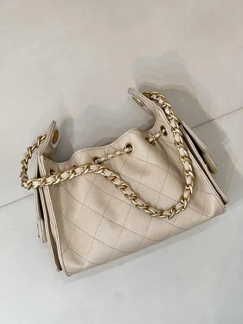 Chanel AS5631 Mini Hobo Calfskin & Gold-Tone Metal Apricot