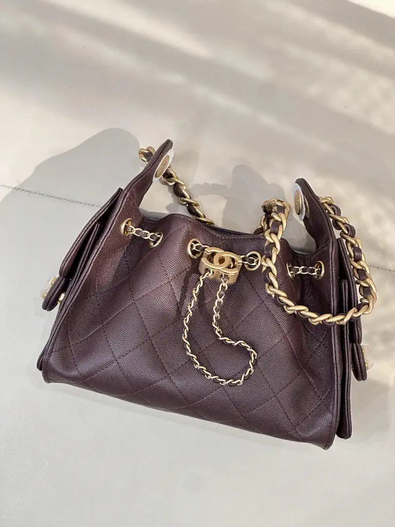 Chanel AS5631 Mini Hobo Calfskin & Gold-Tone Metal Dark Brown