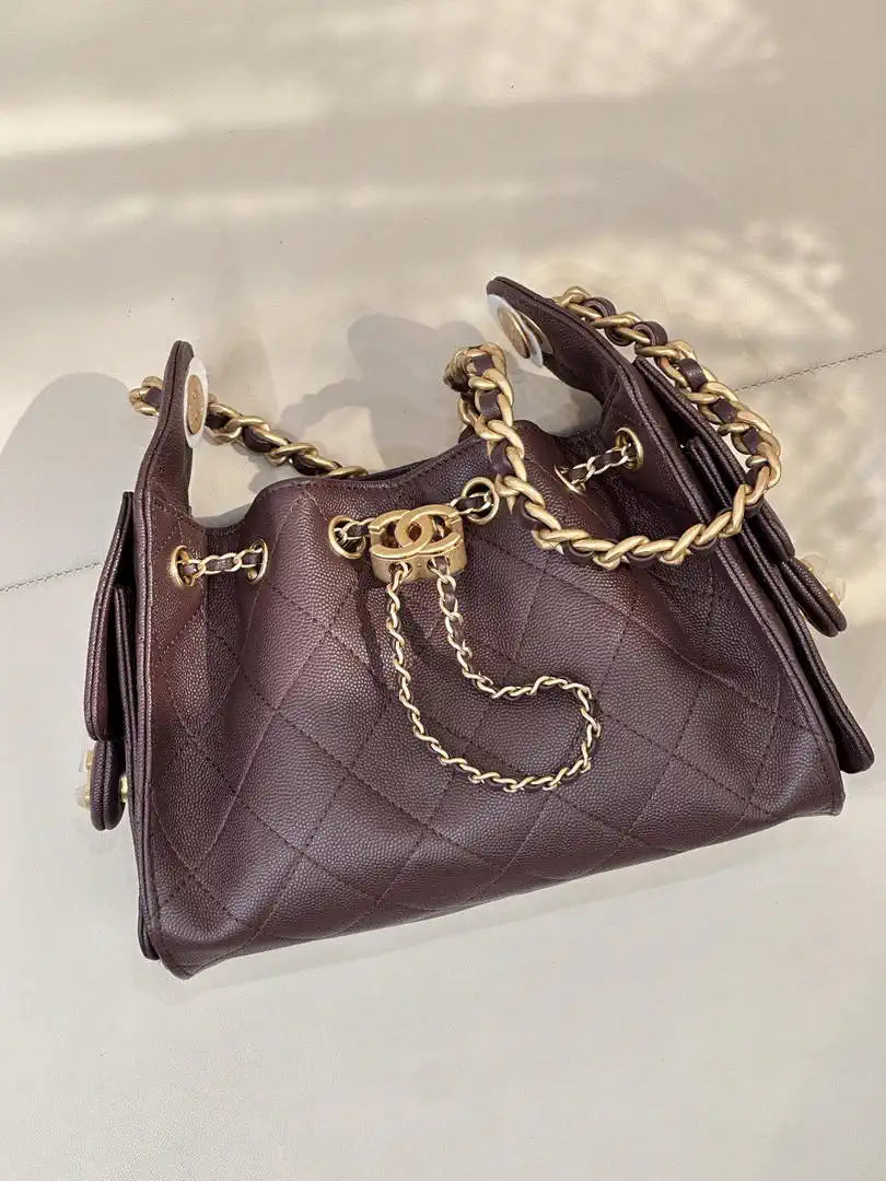 Chanel AS5631 Mini Hobo Calfskin & Gold-Tone Metal Dark Brown