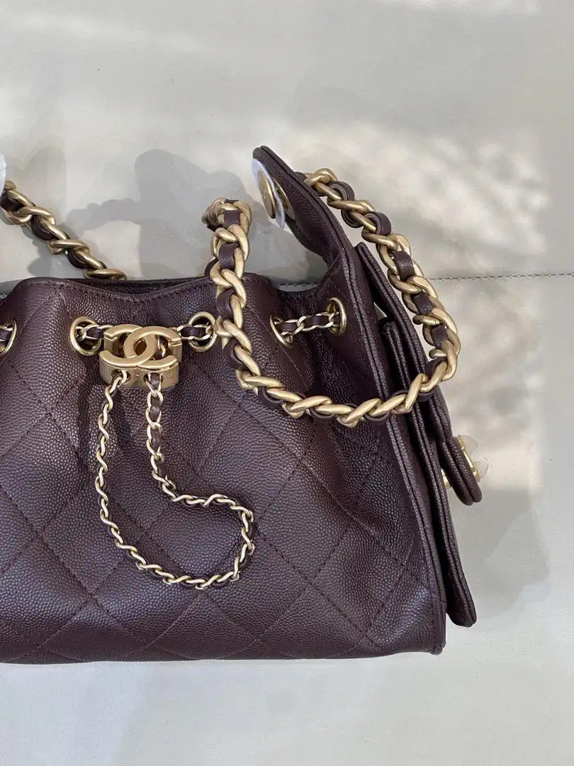 Chanel AS5631 Mini Hobo Calfskin & Gold-Tone Metal Dark Brown