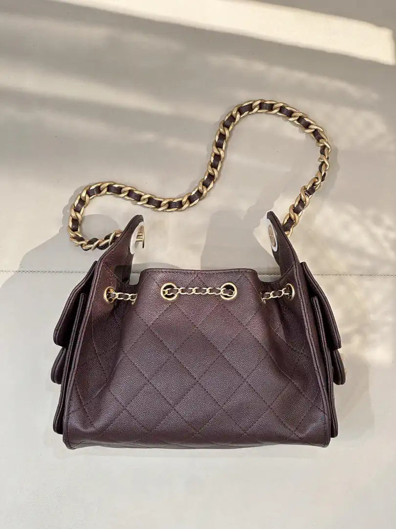 Chanel AS5631 Mini Hobo Calfskin & Gold-Tone Metal Dark Brown