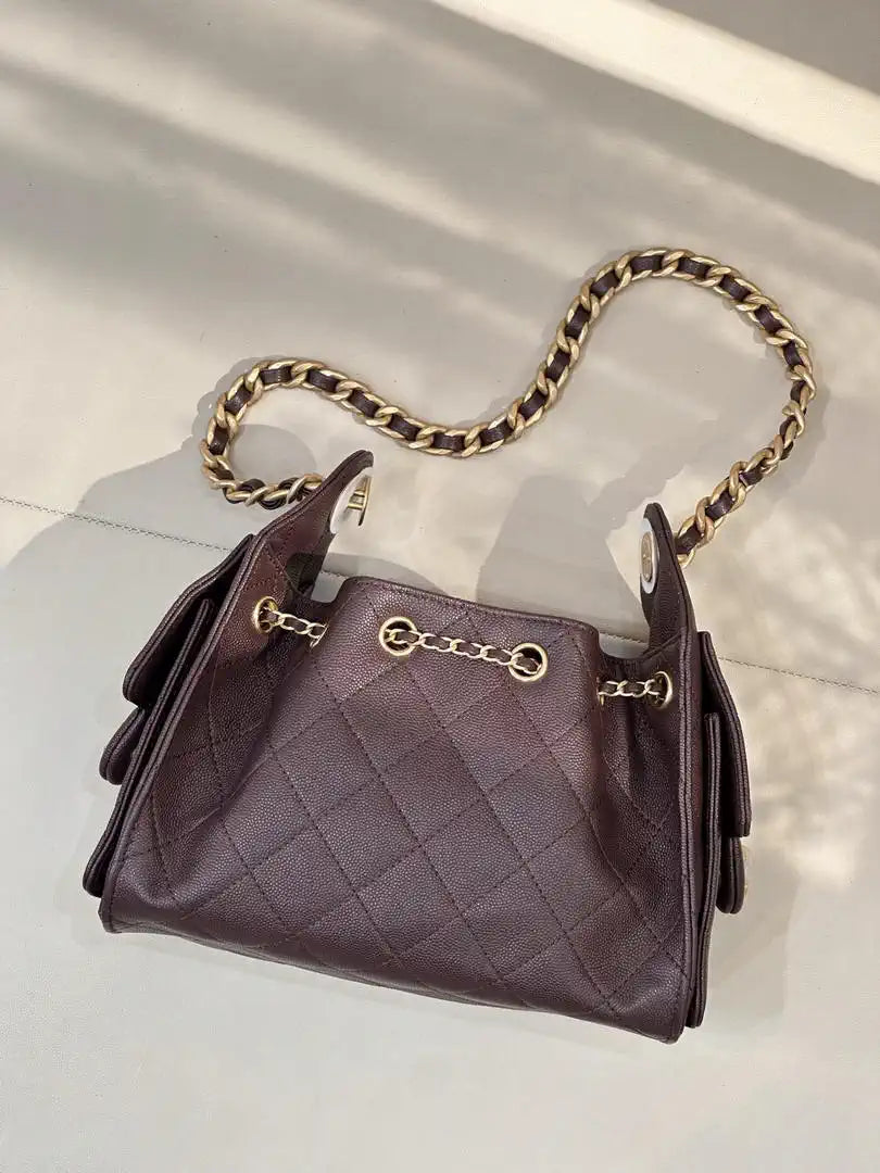 Chanel AS5631 Mini Hobo Calfskin & Gold-Tone Metal Dark Brown
