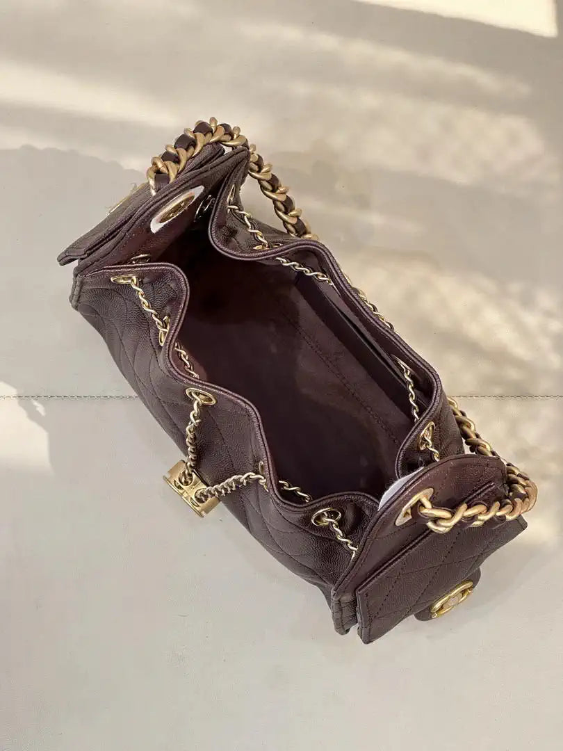 Chanel AS5631 Mini Hobo Calfskin & Gold-Tone Metal Dark Brown
