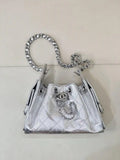 Chanel AS5631 Mini Hobo Calfskin & Silver-Tone Metal Silver