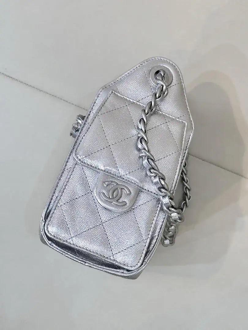 Chanel AS5631 Mini Hobo Calfskin & Silver-Tone Metal Silver