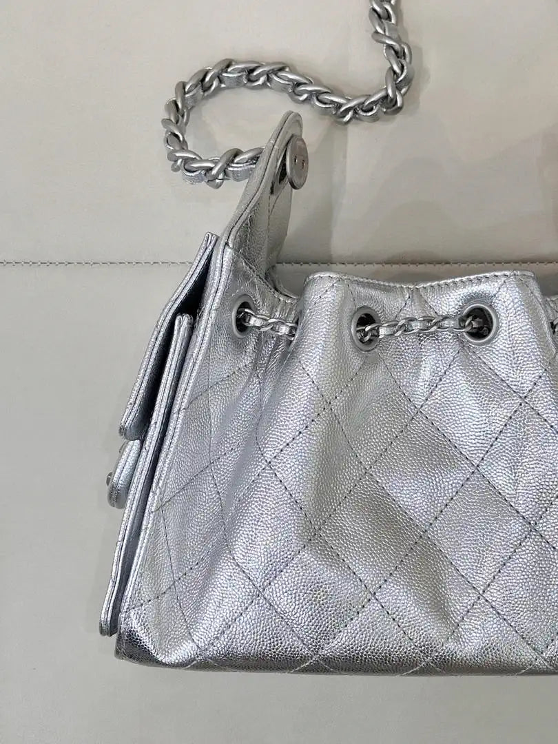 Chanel AS5631 Mini Hobo Calfskin & Silver-Tone Metal Silver