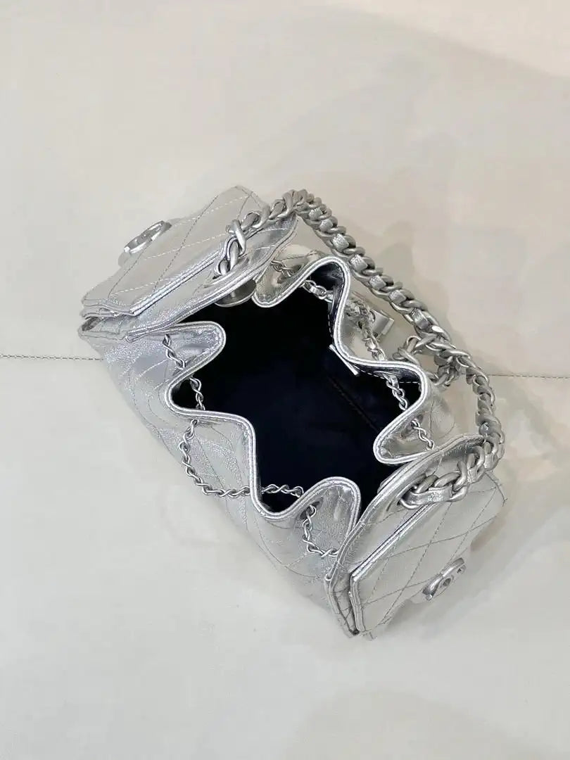 Chanel AS5631 Mini Hobo Calfskin & Silver-Tone Metal Silver