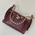 Chanel AS5631 Mini Hobo Calfskin & Gold-Tone Metal Wine Red