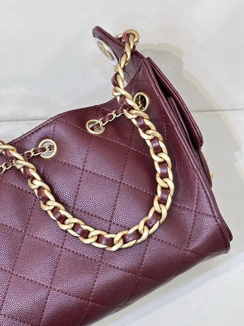Chanel AS5631 Mini Hobo Calfskin & Gold-Tone Metal Wine Red