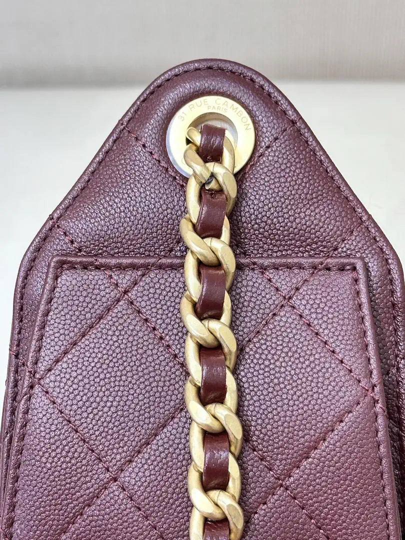Chanel AS5631 Mini Hobo Calfskin & Gold-Tone Metal Wine Red