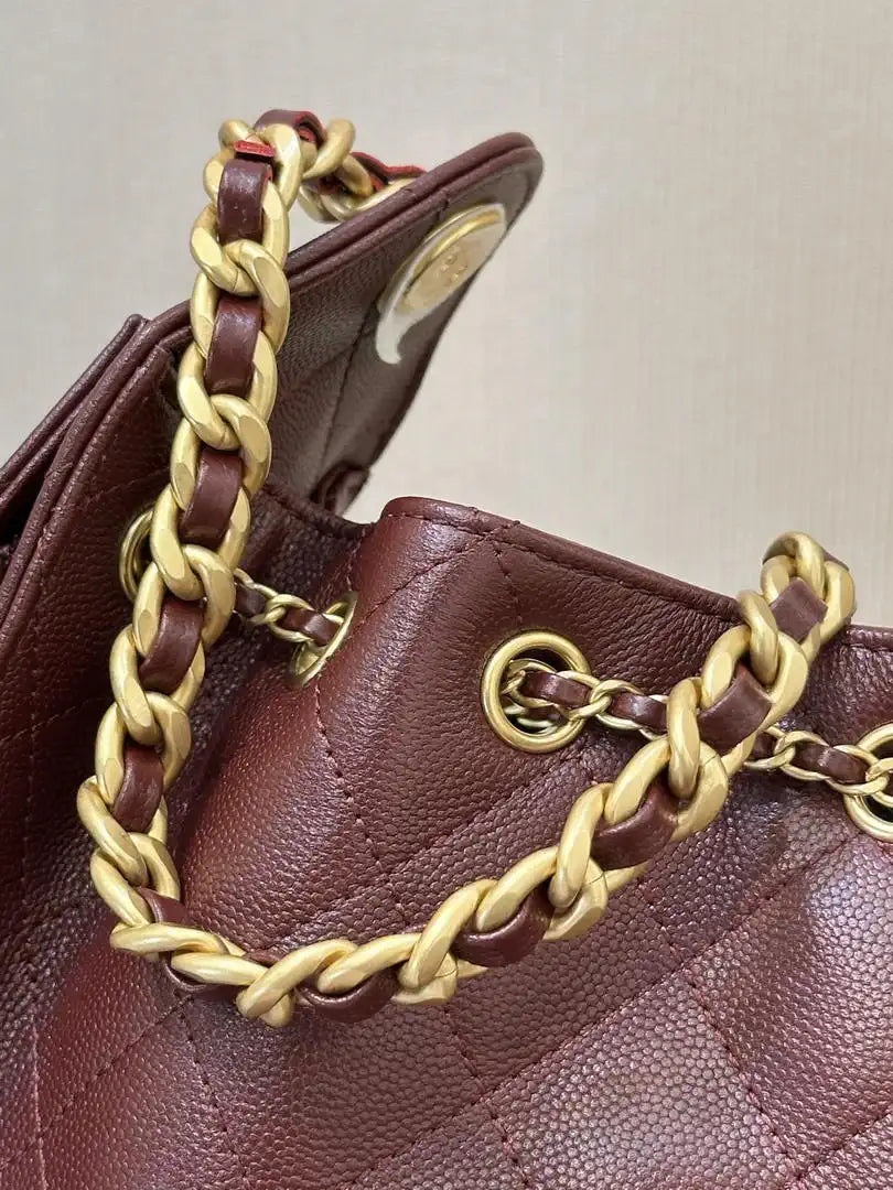 Chanel AS5631 Mini Hobo Calfskin & Gold-Tone Metal Wine Red