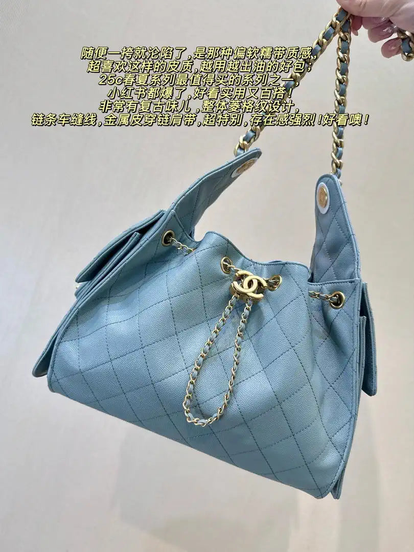 Chanel AS5631 Mini Hobo Calfskin & Gold-Tone Metal Blue